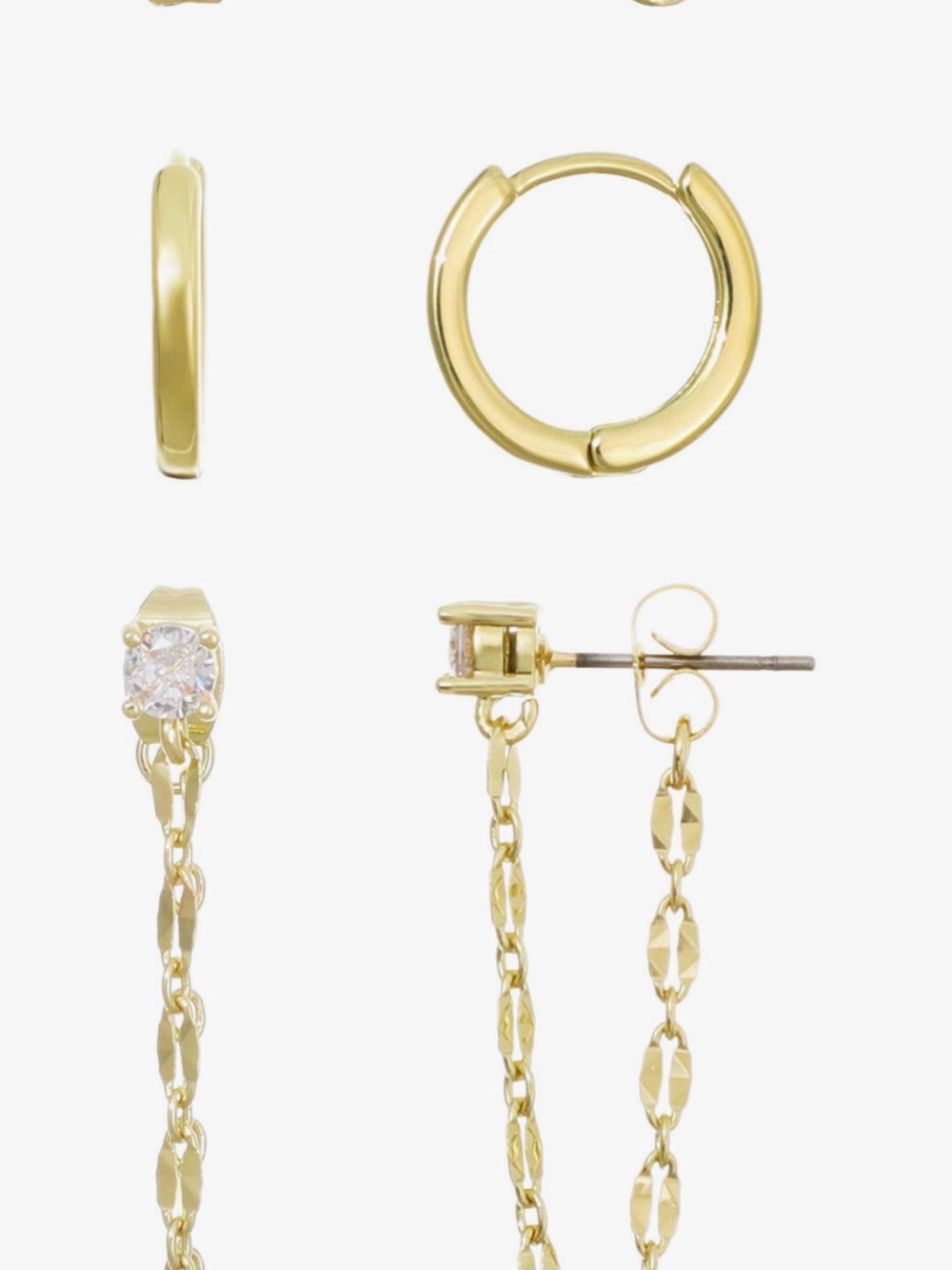 Gold Chain Drop Huggie and Stud Earring Set - Gold